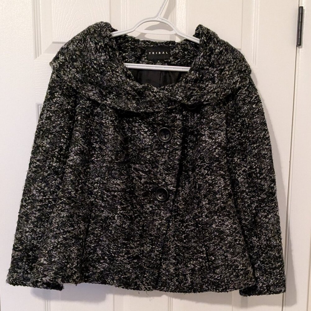 Tribal marled knit shawl collared sweater jacket size 10